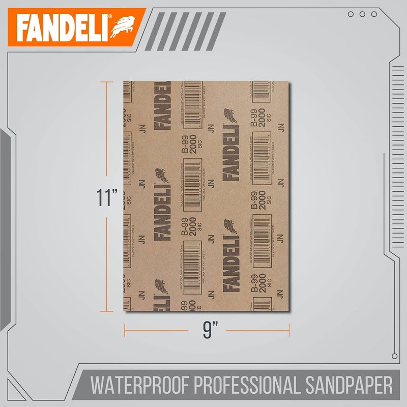 Fandeli | Waterproof Sandpaper | 2000 Grit | 25 Sheets 9'' x 11'' | For Car Polishing, Wooden Furniture Sanding and Metal Sanding | Water Resistant - Image 4